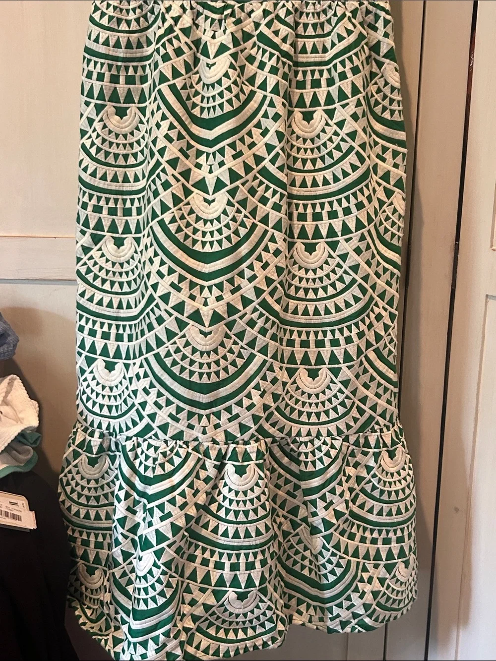 NWT Adelyn Rae Emerald and Cream Geometric Square-Neck crochet Midi Dress L - Picture 13 of 16